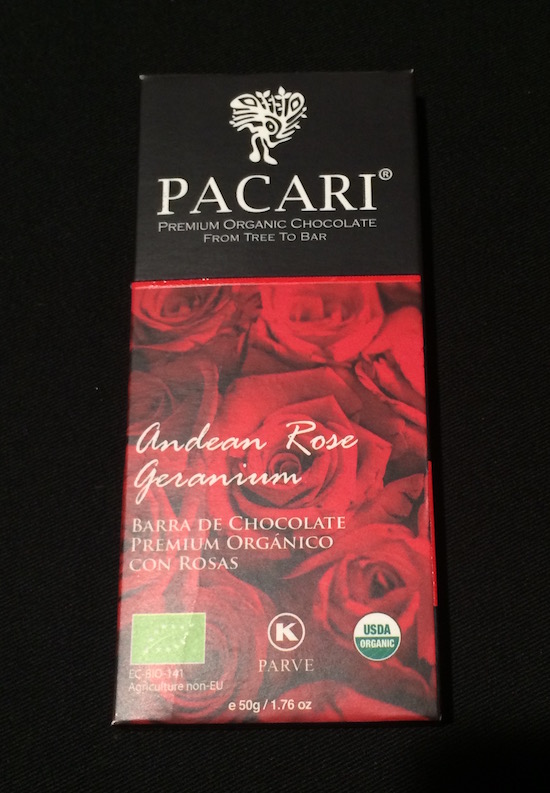Pacari brand Chocolate organic Andean geranium rose 